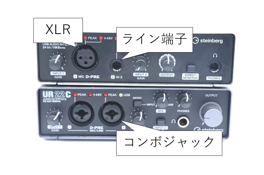 オーディオインターフェイスの入力端子の種類