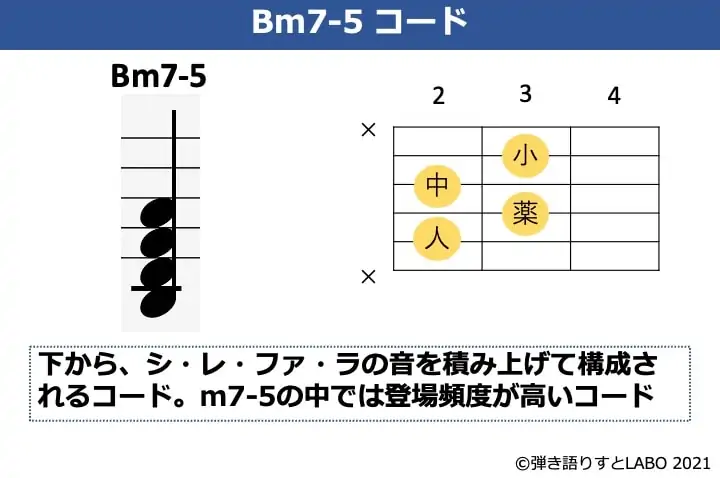 Bm7-5の構成音とギターコードフォーム