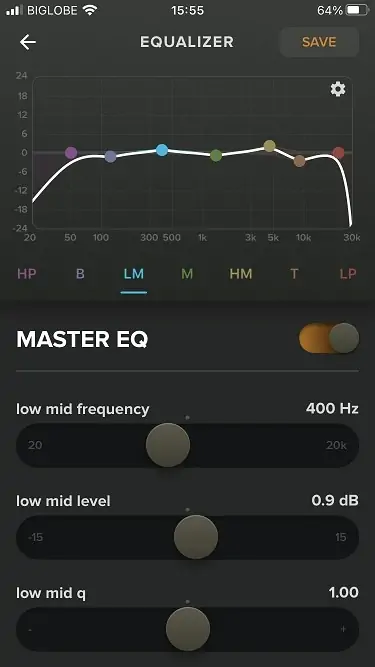 VOICEPRINTのCUSTOM EQ画面