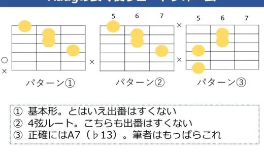 Aaug コードの押さえ方。よく使うフォームやパターンを解説