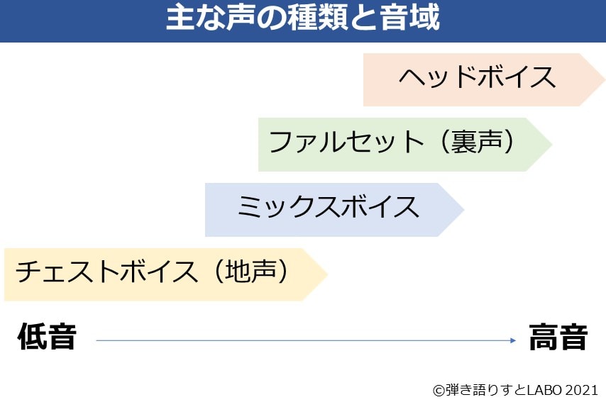 歌で使う声の種類を音域ごとに並べた