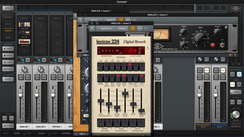 UAD Consoleで3つのプラグインを挿した画面
