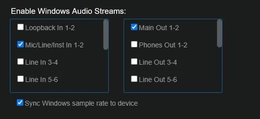 CueMix 5のオーディオドライバ設定画面