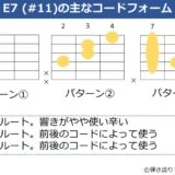 E7（#11）のギターコードフォーム 3種類