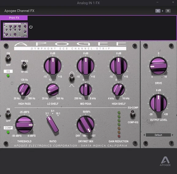 apogee control2 DSPエフェクトの画面