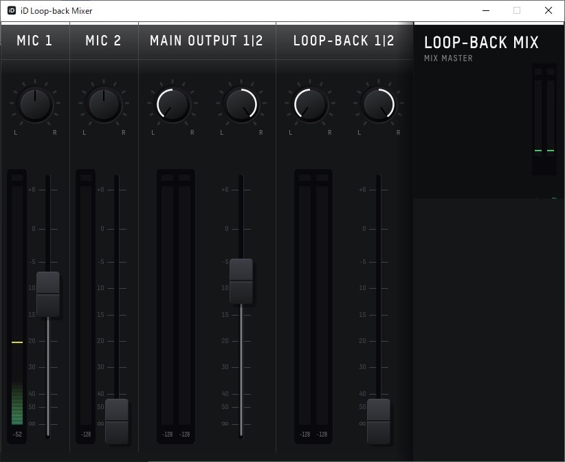 AUDIENT iD4 mkIIのループバックミキサー。PCの再生音とマイクの音をループバックさせる