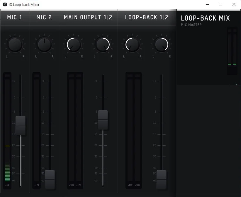 AUDIENT iD4 mkIIのループバックミキサー。PCの再生音とマイクの音をループバックさせる