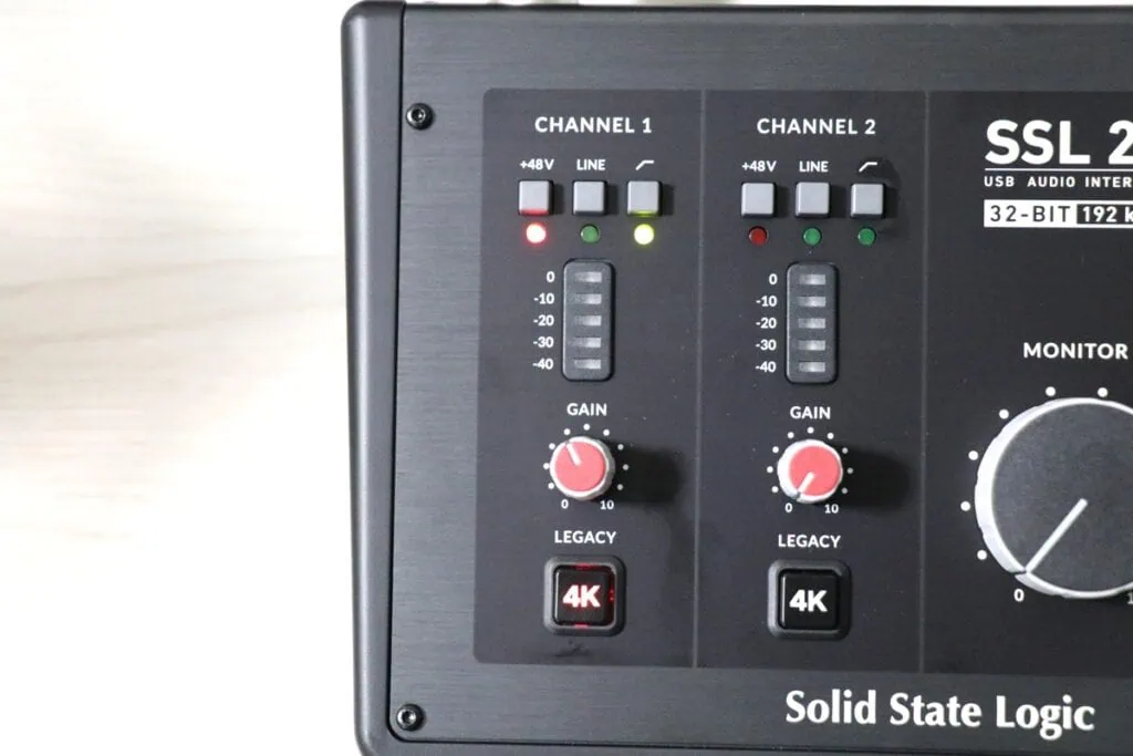 SSL2MKIIのコントロールパネル左側のアップ