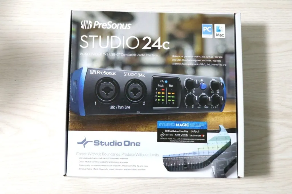 PreSonus Studio 24cのパッケージ外箱に印字されたブランドロゴ部分
