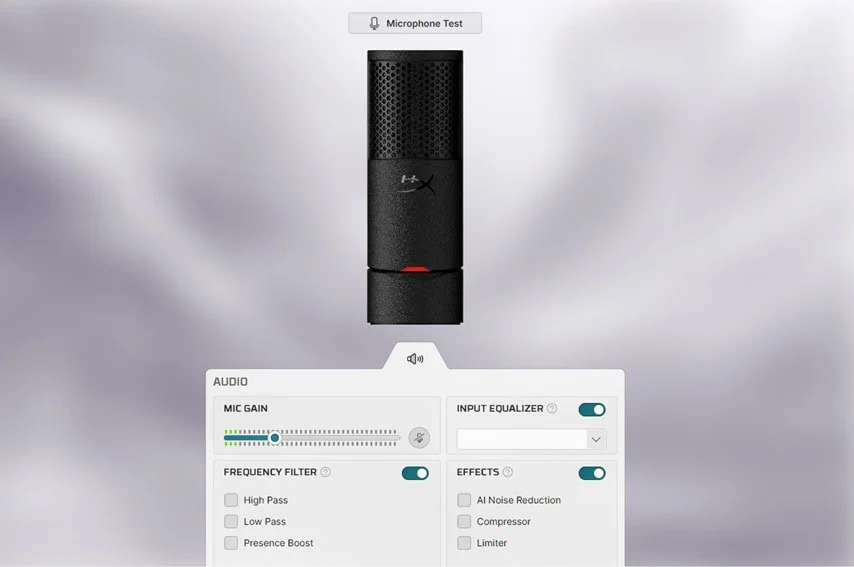 HyperX SoloCast 2の専用ソフト「HyperX NGENUITYソフトウェア」の設定画面